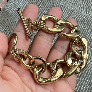 Rare Juicy Couture Gold Thick Chain Link Bling Toggle Bracelet 7” Jewelry EUC